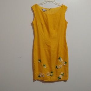 Maggy London 100% Linen Dress Daisy Flower Embroidered Sleeveless